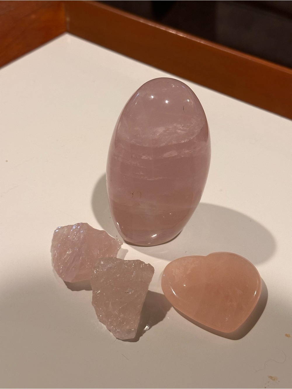 Rose Quartz Decorative Set - Polished Freeform, Palm Heart and Raw Crystals
